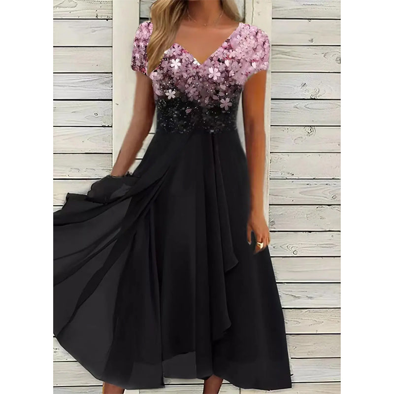 Doina – Robe élégante avec col en V et imprimés