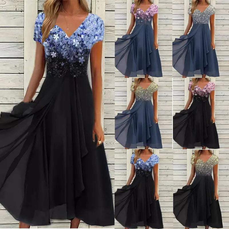 Doina – Stylish Dress with V-Neck and Prints