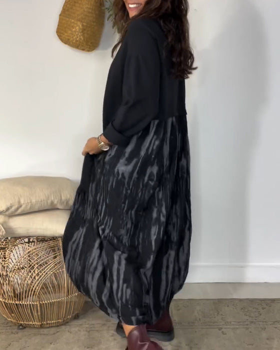 Dragica – Dress with Round Neckline and Irregular Patchwork Prints