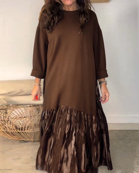 Dragica – Dress with Round Neckline and Irregular Patchwork Prints