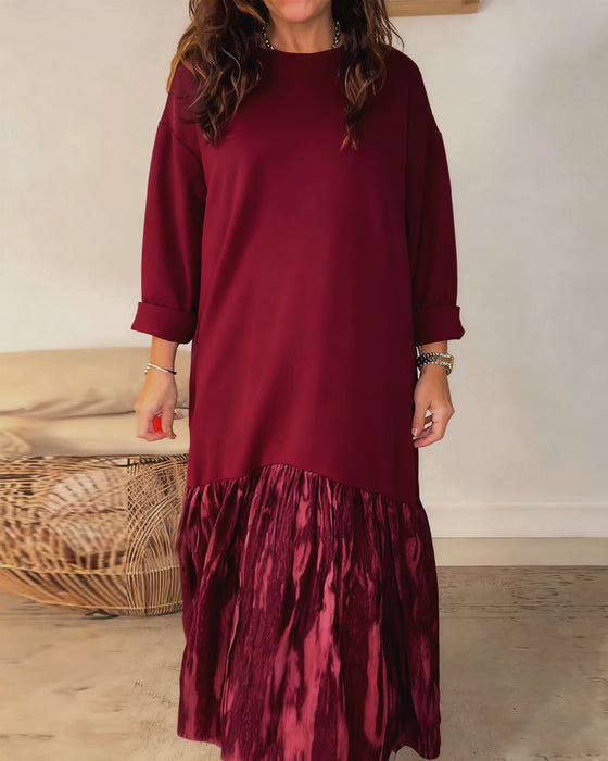 Dragica – Dress with Round Neckline and Irregular Patchwork Prints