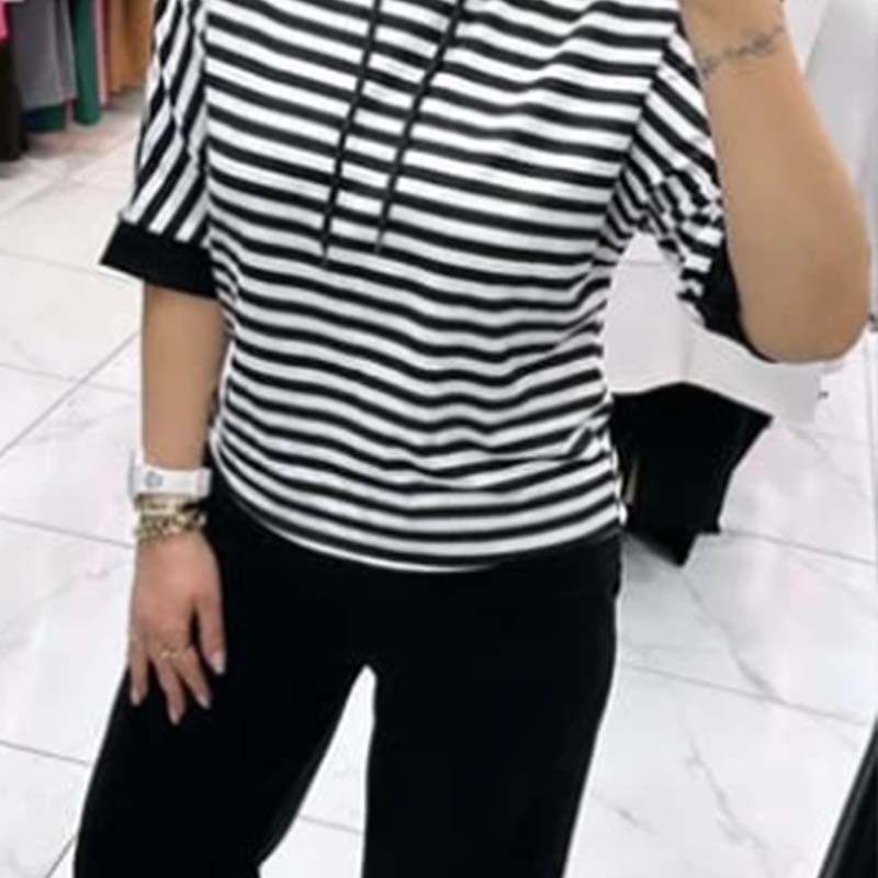 Dwiska – Striped Top and Solid Color Pants Set