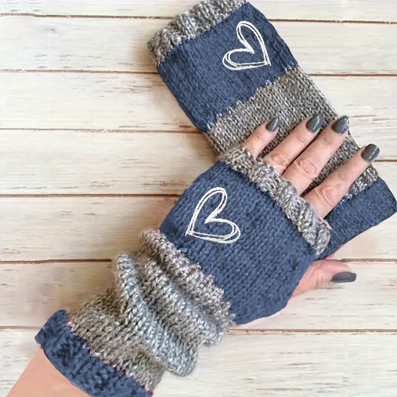 Eirlys – Knitted Fingerless Gloves with Heart Design