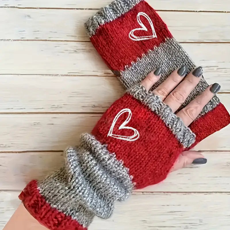 Eirlys – Knitted Fingerless Gloves with Heart Design