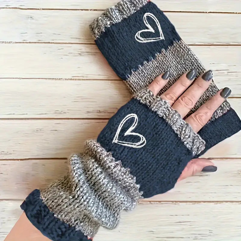 Eirlys – Knitted Fingerless Gloves with Heart Design