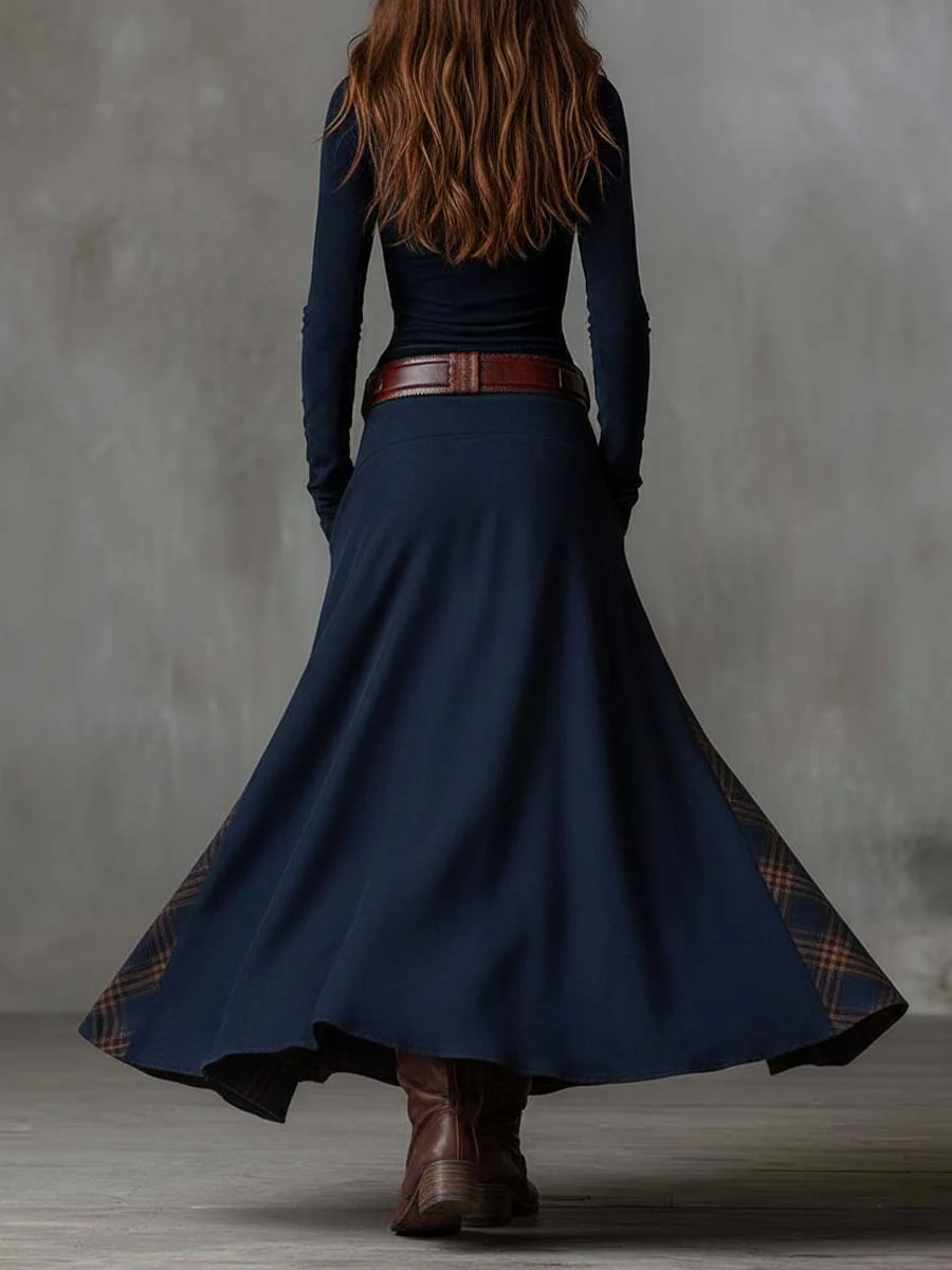 Eleza – Maxi Dress in Checked Suede with Belt
