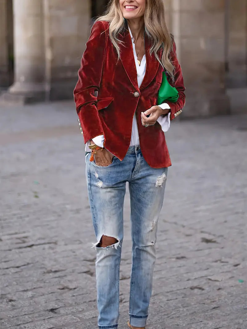 Elīna – Fashionable Velvet Blazer