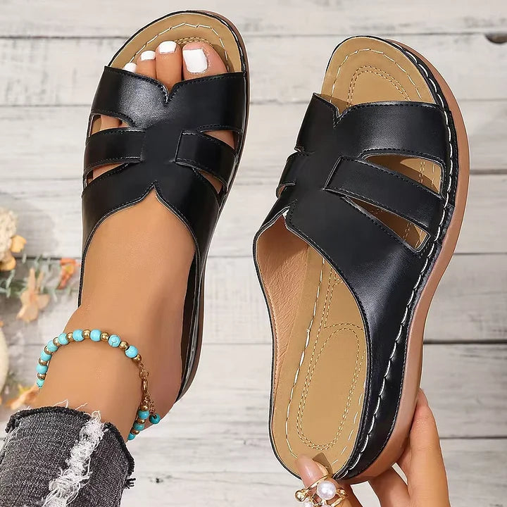 Erlinde – Leather Orthopedic Slippers with Open Toe