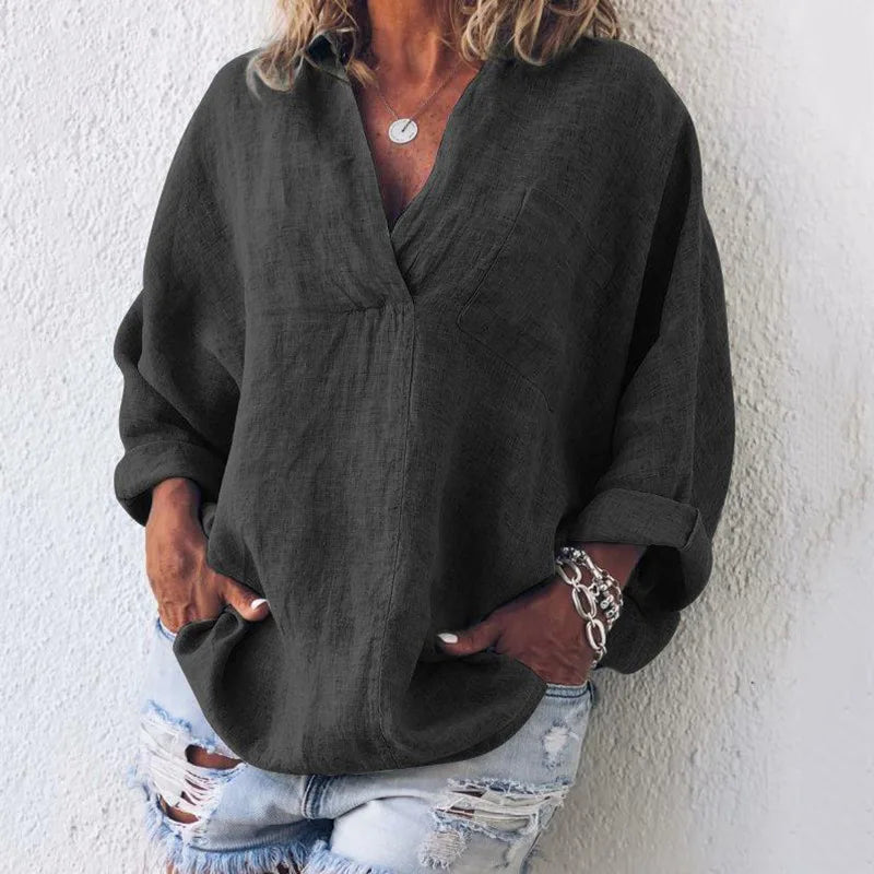 Evelin™ – Casual Long Sleeve V-Neck Tops in Plus Size