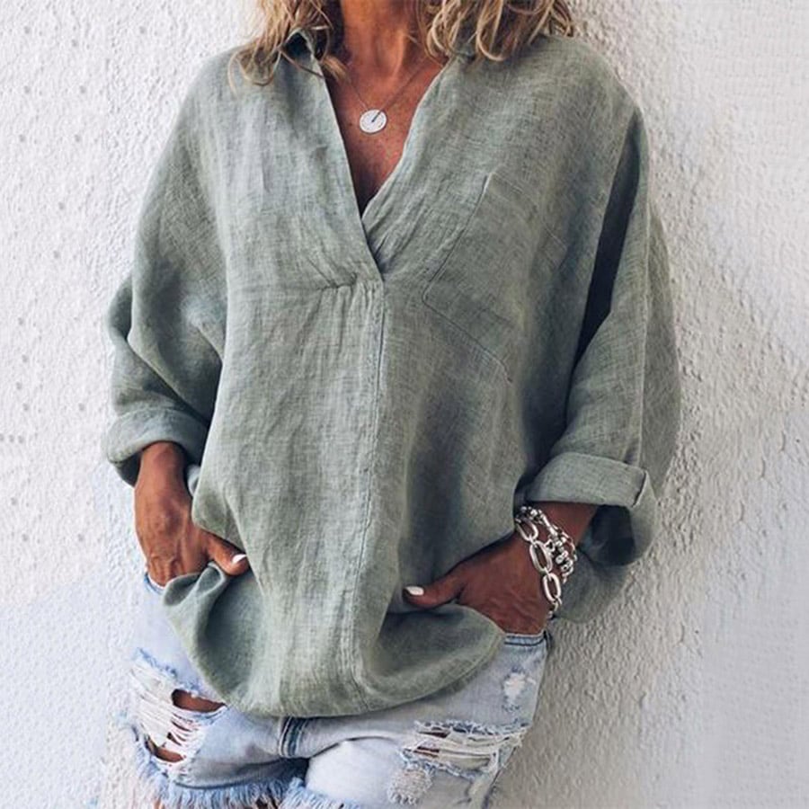 Evelin™ – Casual Long Sleeve V-Neck Tops in Plus Size