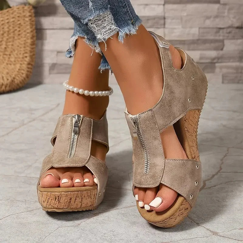 Evridiki - Stylish Wedge Sandals with Zipper
