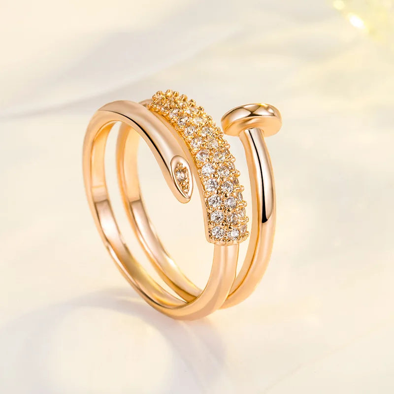 Exquisite Zircon Electroplated Multi Ring Nail Open Ring for Women Fashion Niche Light Luxury Geometric Jewelry Accessories Gift