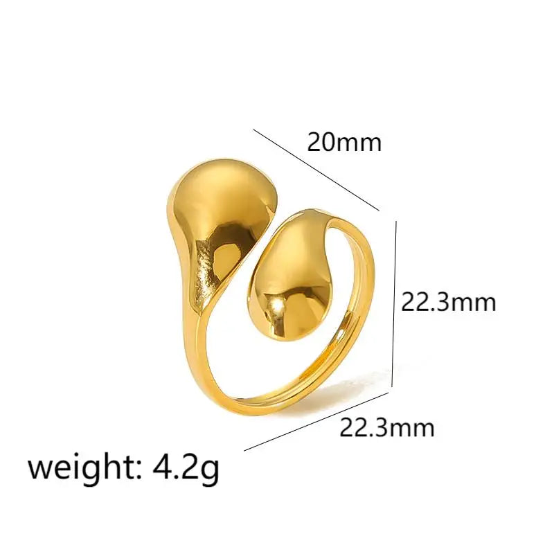 Fashion 18K Gold Color Glossy Geometric Opening Rings Irregular Stainless Steel waterproof Rings