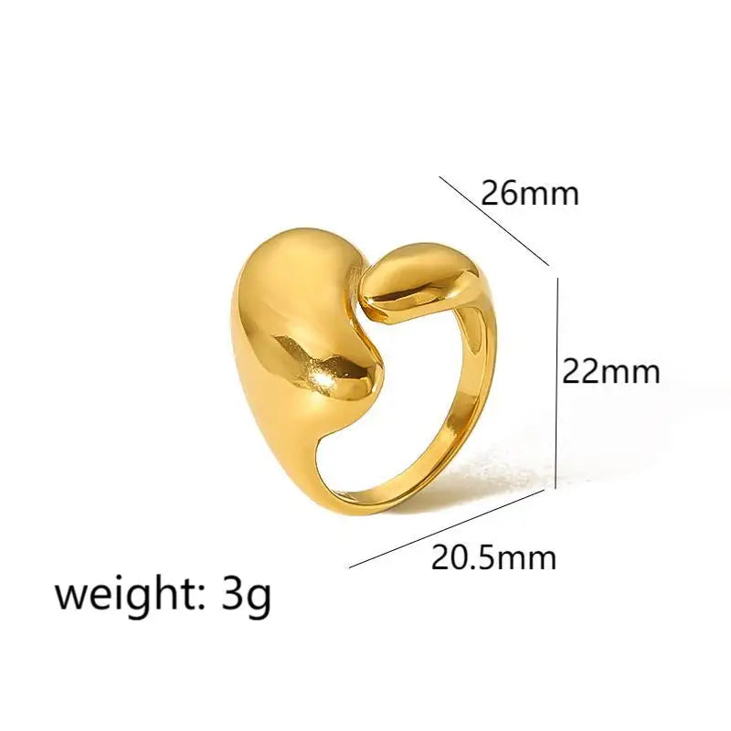 Fashion 18K Gold Color Glossy Geometric Opening Rings Irregular Stainless Steel waterproof Rings