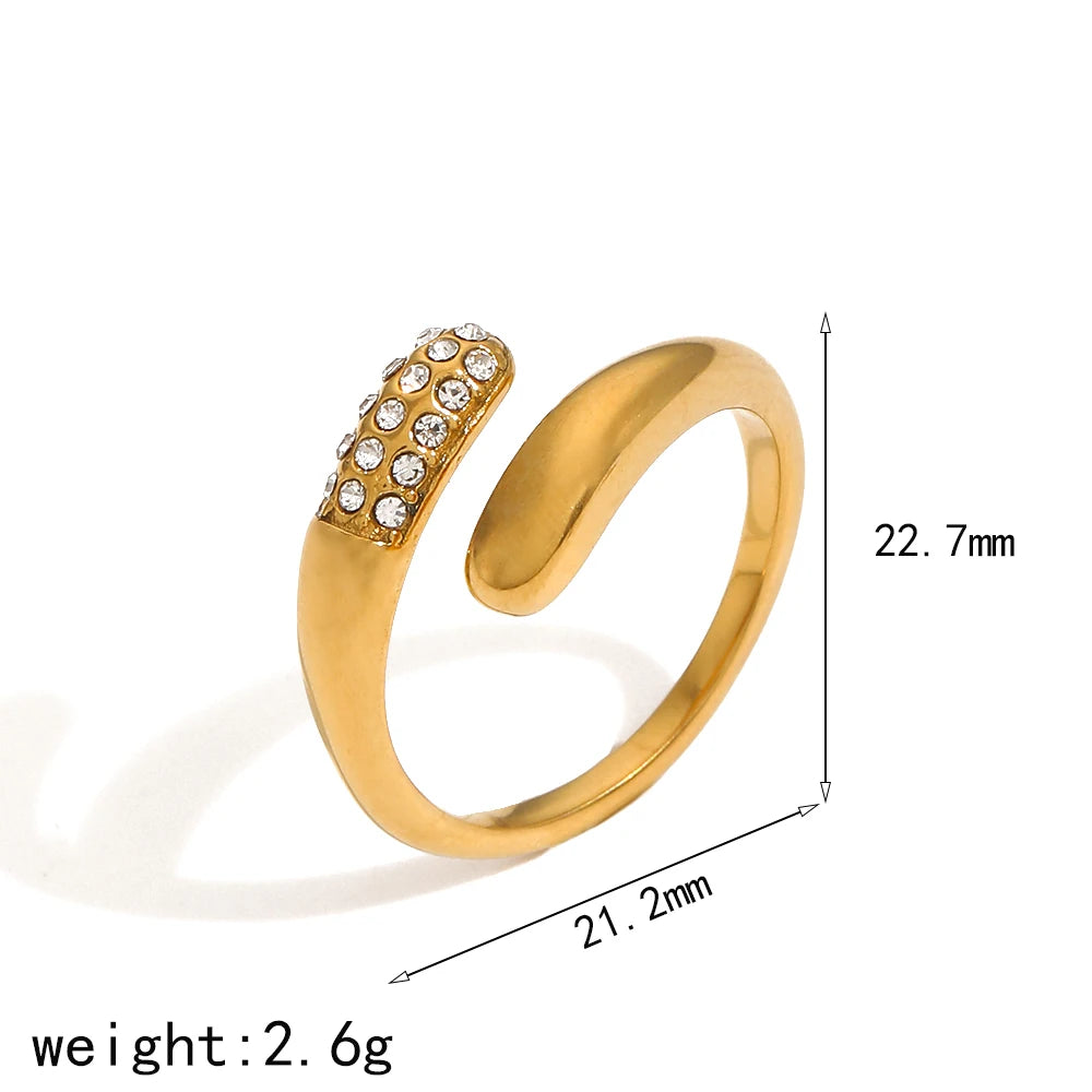 Fashion 18K Gold Color Glossy Geometric Opening Rings Irregular Stainless Steel waterproof Rings