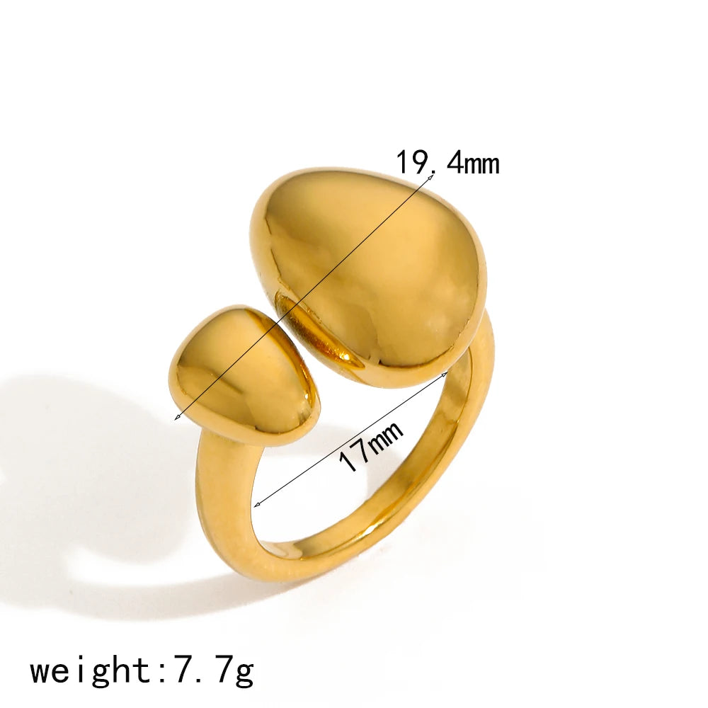 Fashion 18K Gold Color Glossy Geometric Opening Rings Irregular Stainless Steel waterproof Rings