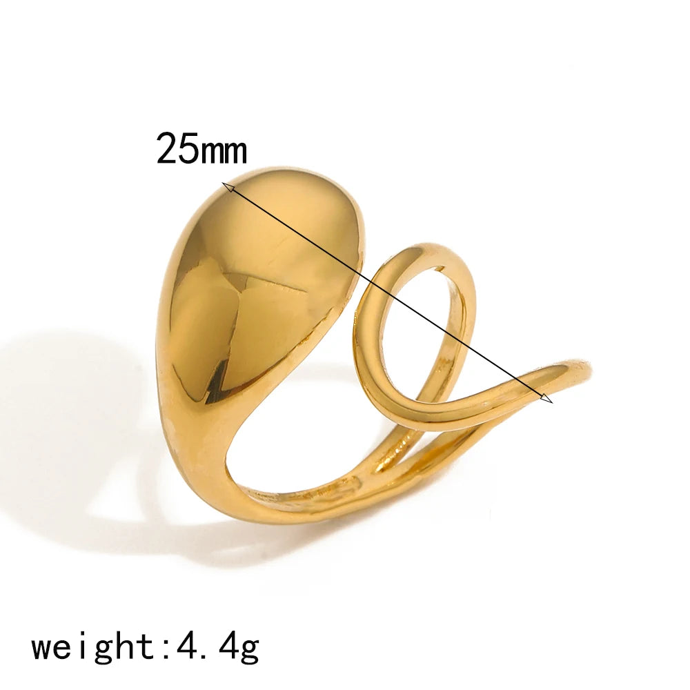 Fashion 18K Gold Color Glossy Geometric Opening Rings Irregular Stainless Steel waterproof Rings