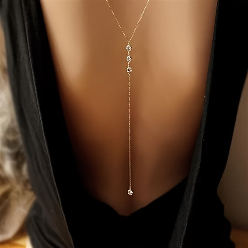 Fashionable And Minimalist European And American Style, Water Drop Back Chain, Trendy Long Necklace with Tassels for Women