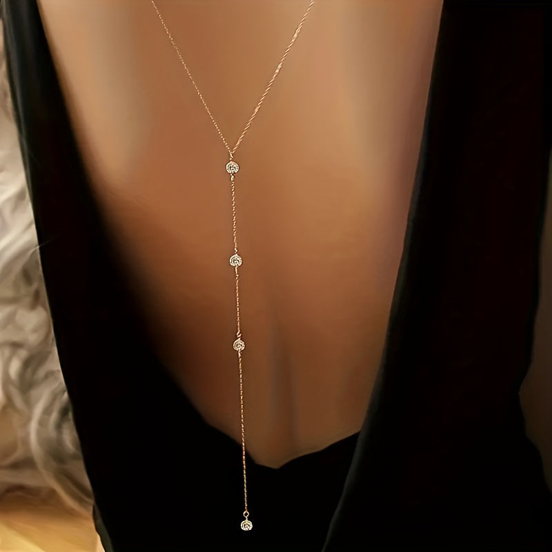 Fashionable And Minimalist European And American Style, Water Drop Back Chain, Trendy Long Necklace with Tassels for Women