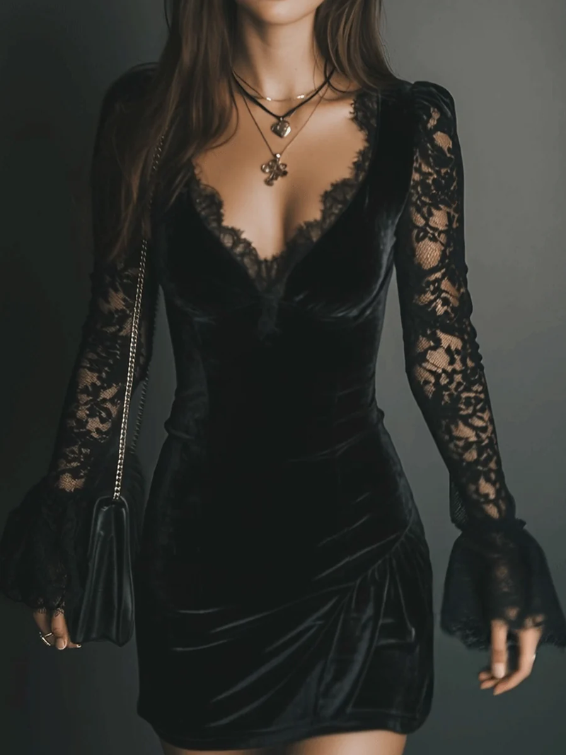 Fiziana – Velvet and Lace Mini Dress