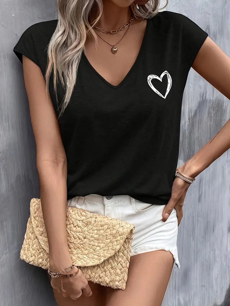 Fritzi™ - V-Neck T-Shirt with Heart Print