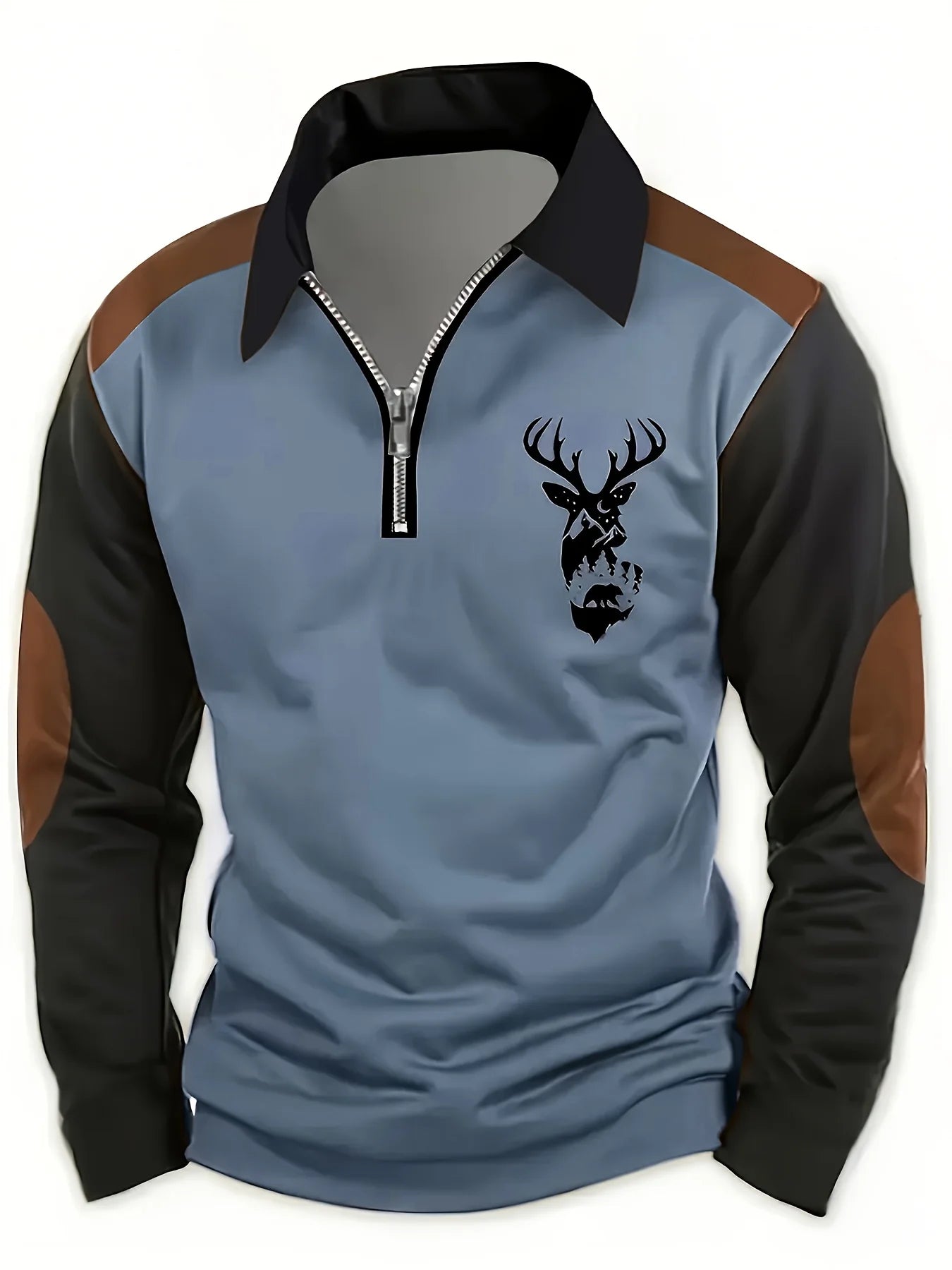 Georges – Deer Head Print and Polo Shirt with Zipper