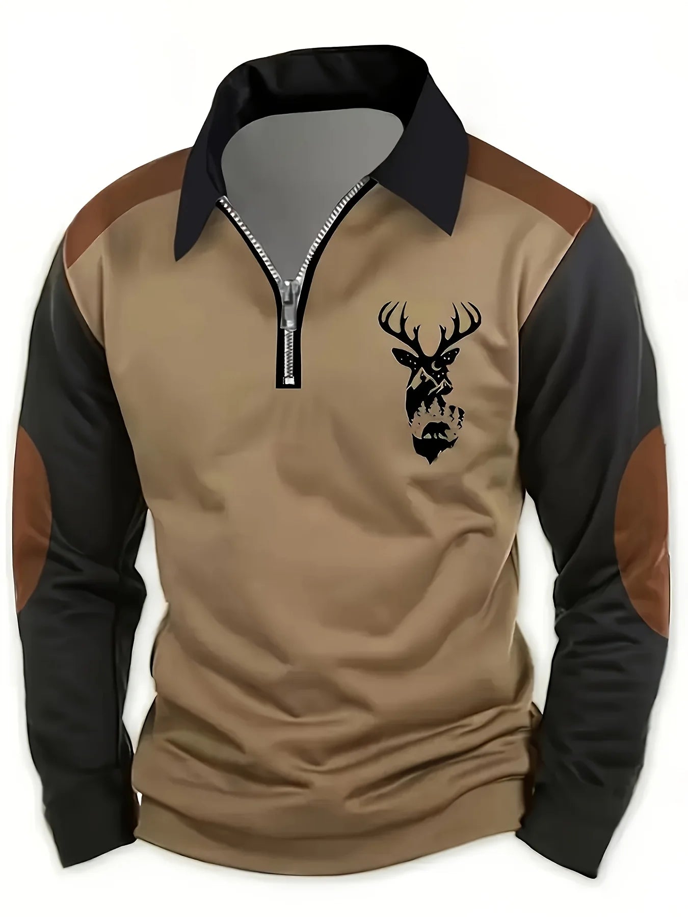 Georges – Deer Head Print and Polo Shirt with Zipper