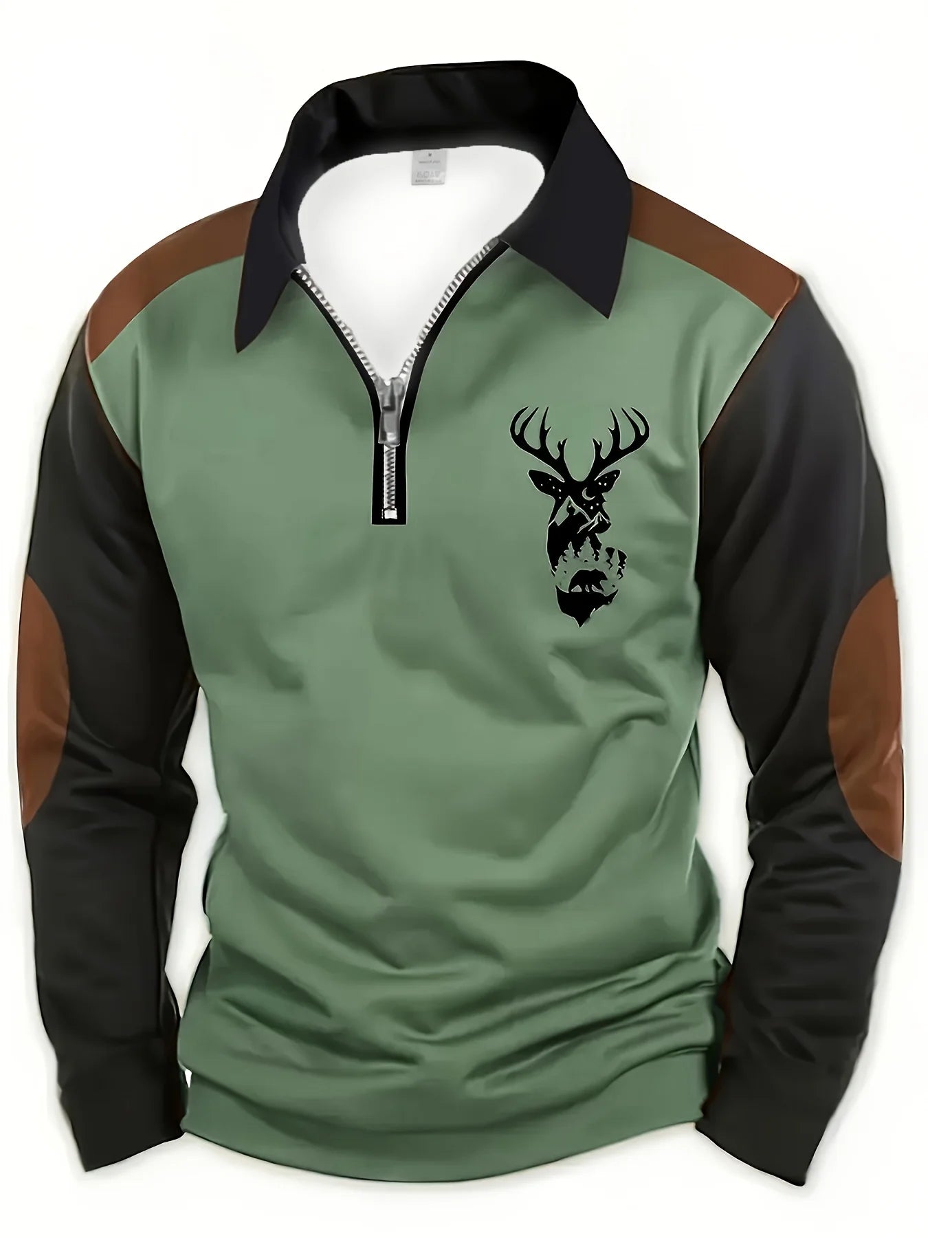 Georges – Deer Head Print and Polo Shirt with Zipper