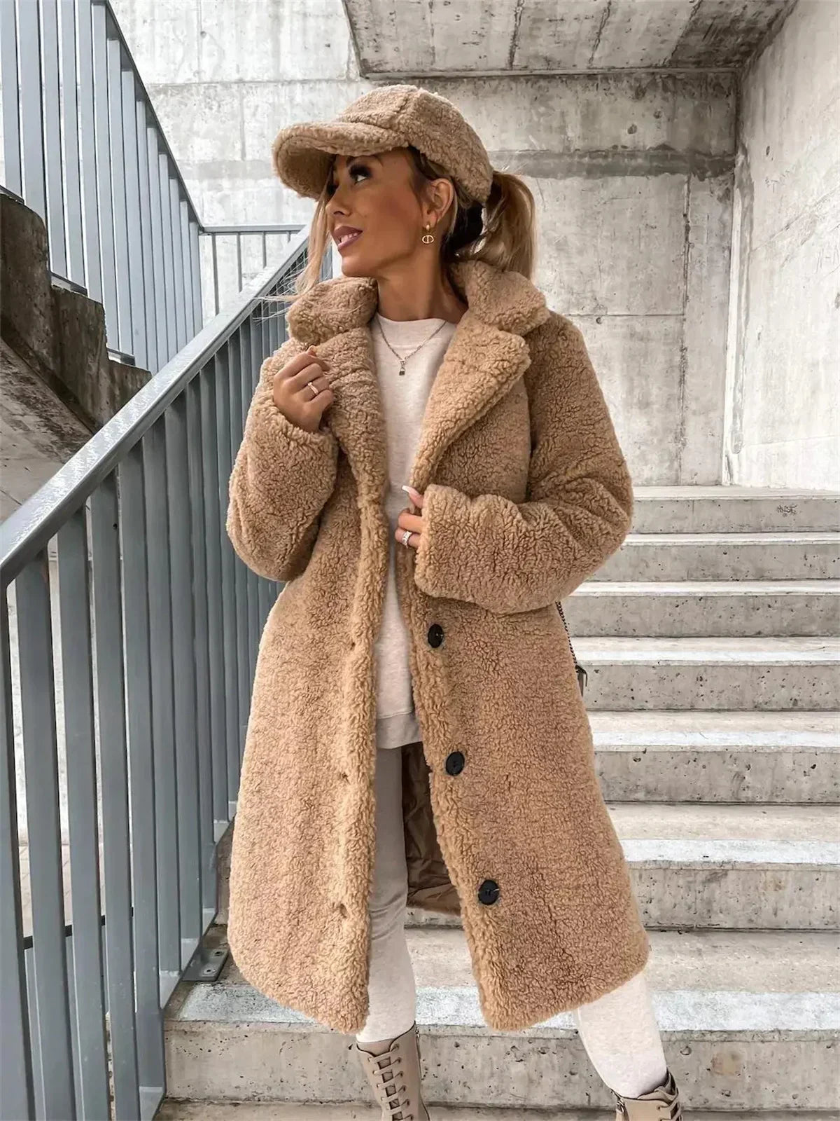 Gwenna - Teddy Plush Coat with Buttons