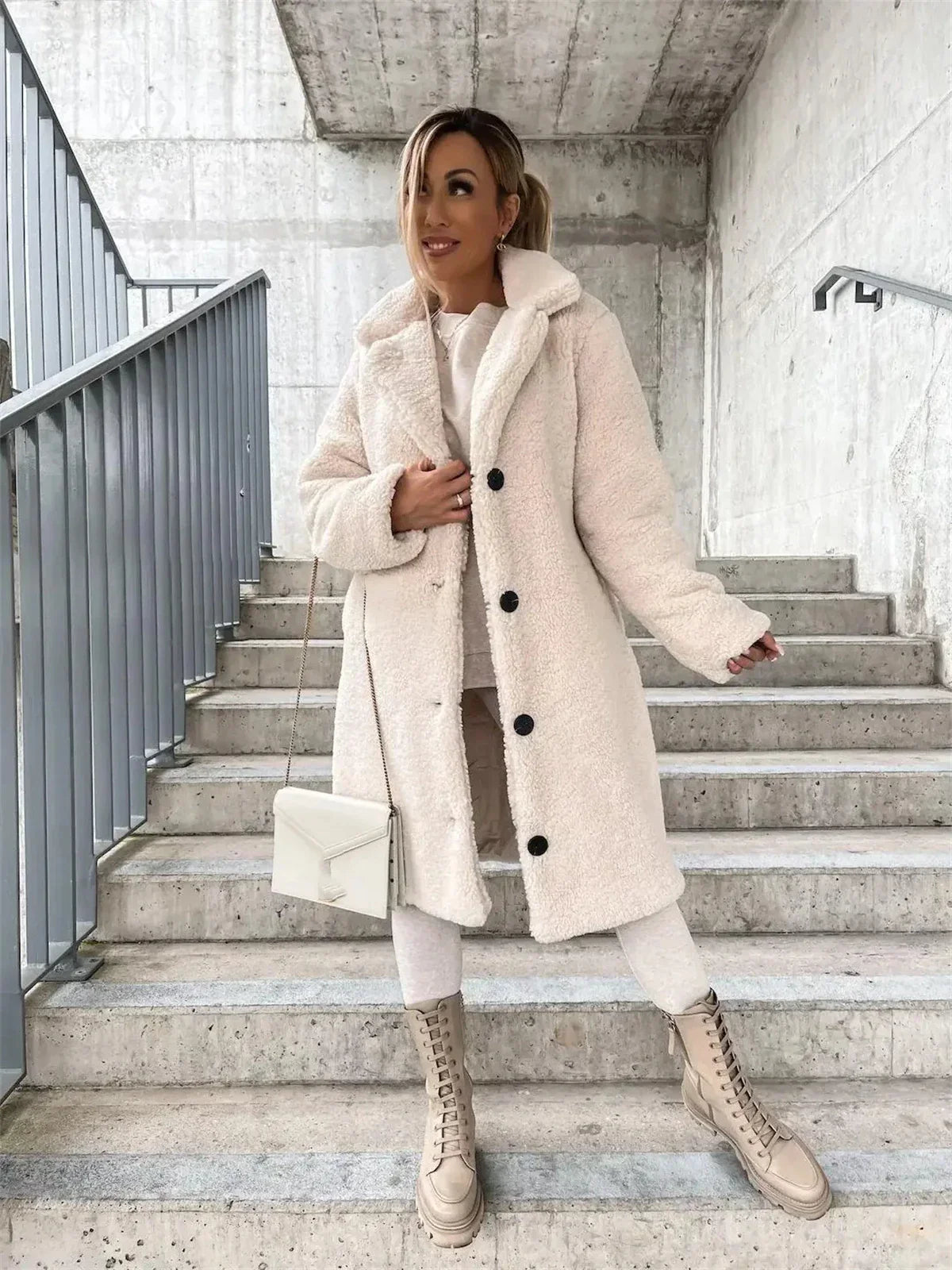 Gwenna - Teddy Plush Coat with Buttons