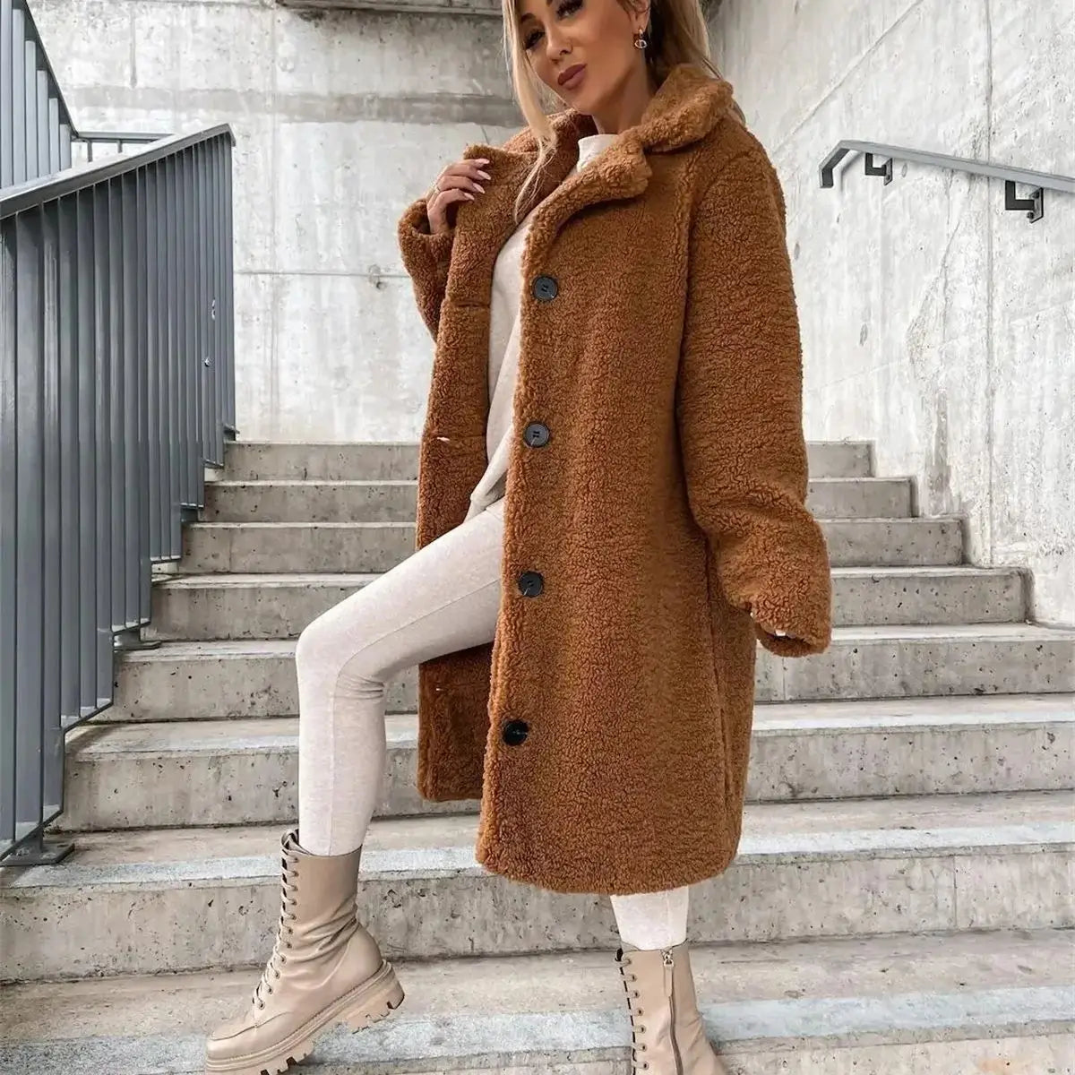 Gwenna - Teddy Plush Coat with Buttons