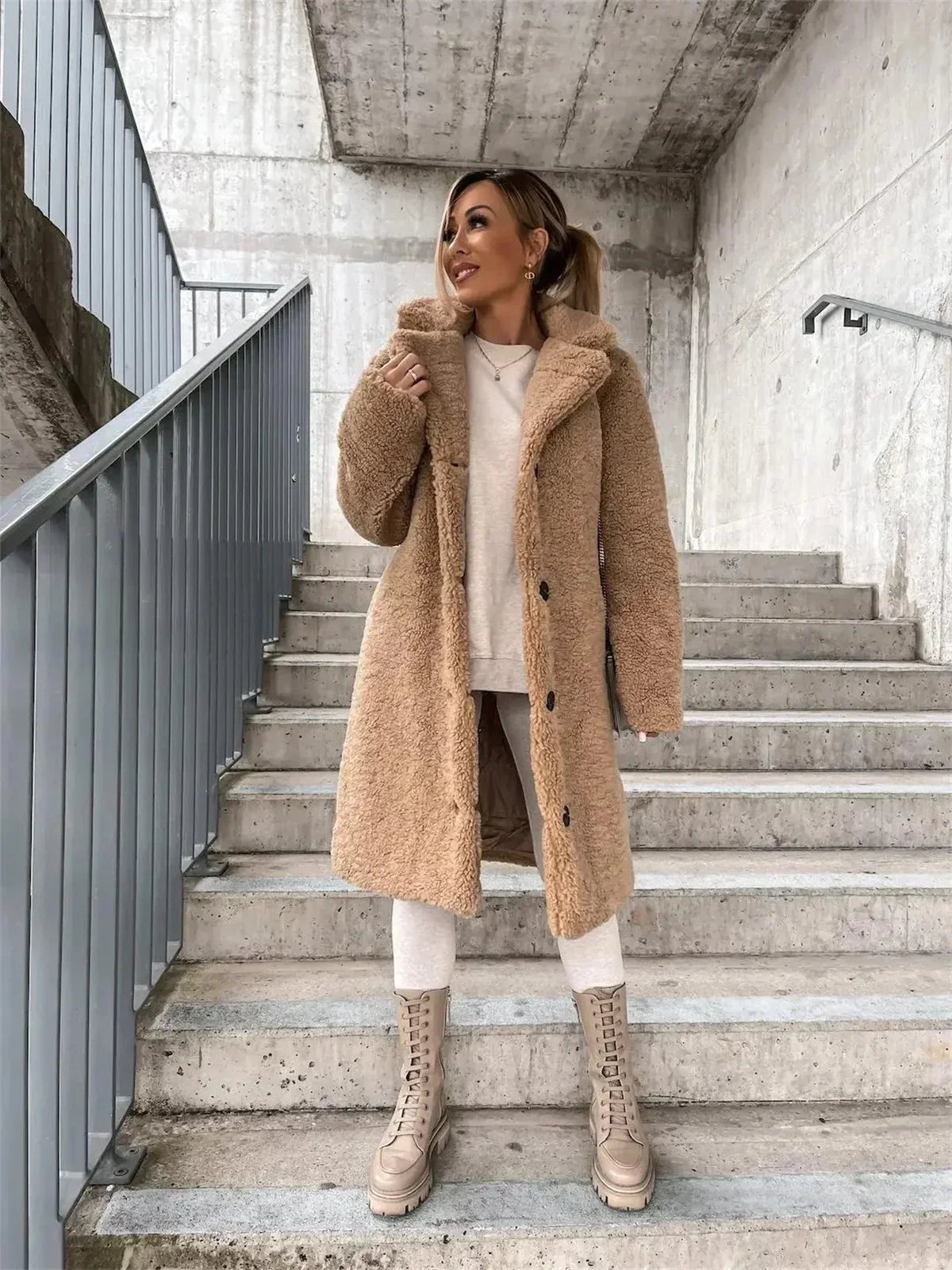 Gwenna - Teddy Plush Coat with Buttons