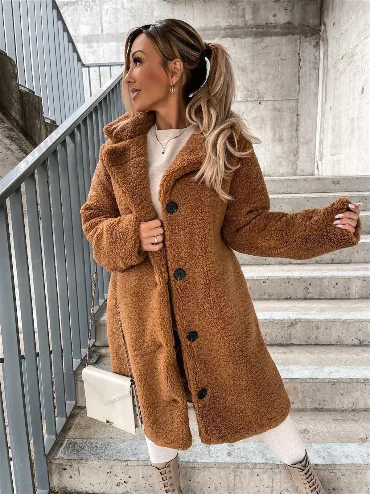 Gwenna - Teddy Plush Coat with Buttons