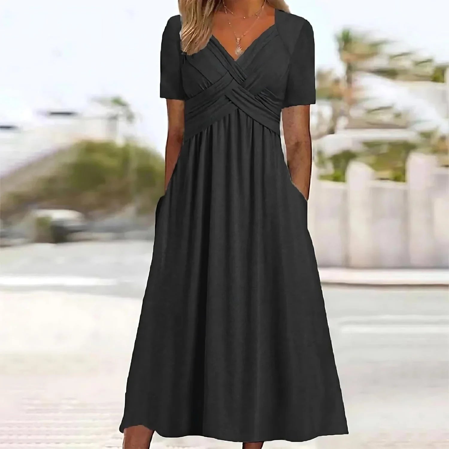 Hilma - Elegant Mid-Length Dress with Belly Coverage