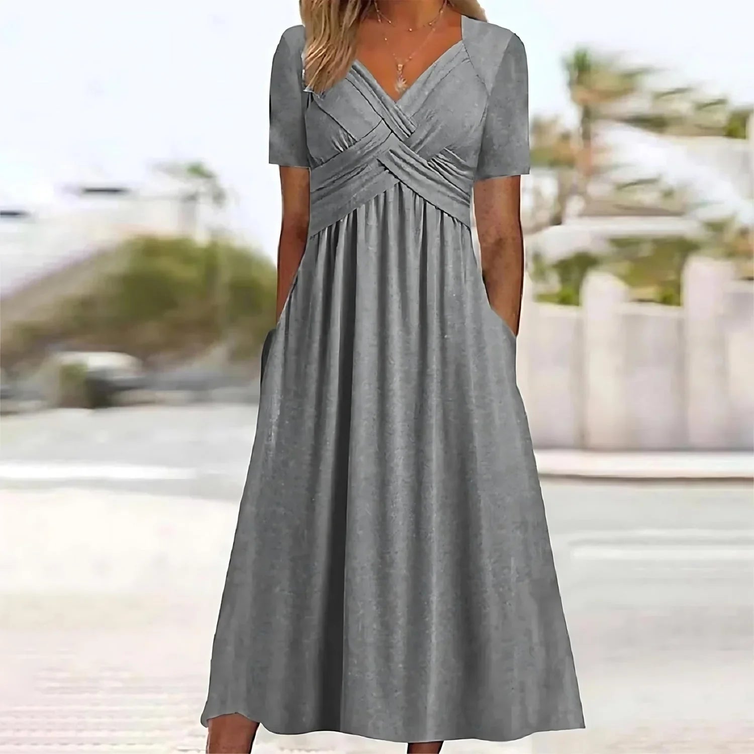 Hilma - Elegant Mid-Length Dress with Belly Coverage