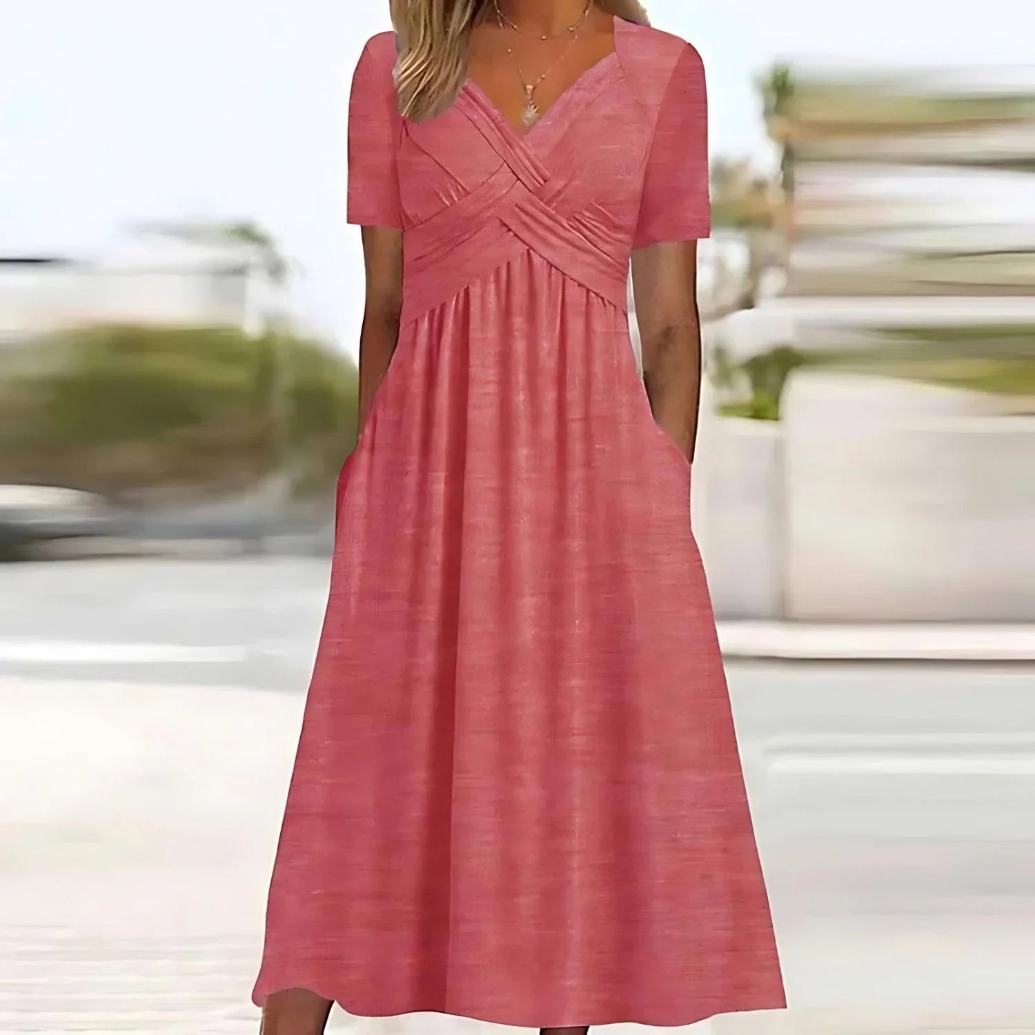 Hilma - Elegant Mid-Length Dress with Belly Coverage