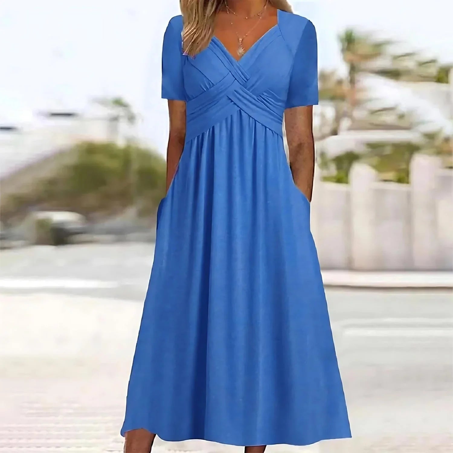 Hilma - Elegant Mid-Length Dress with Belly Coverage