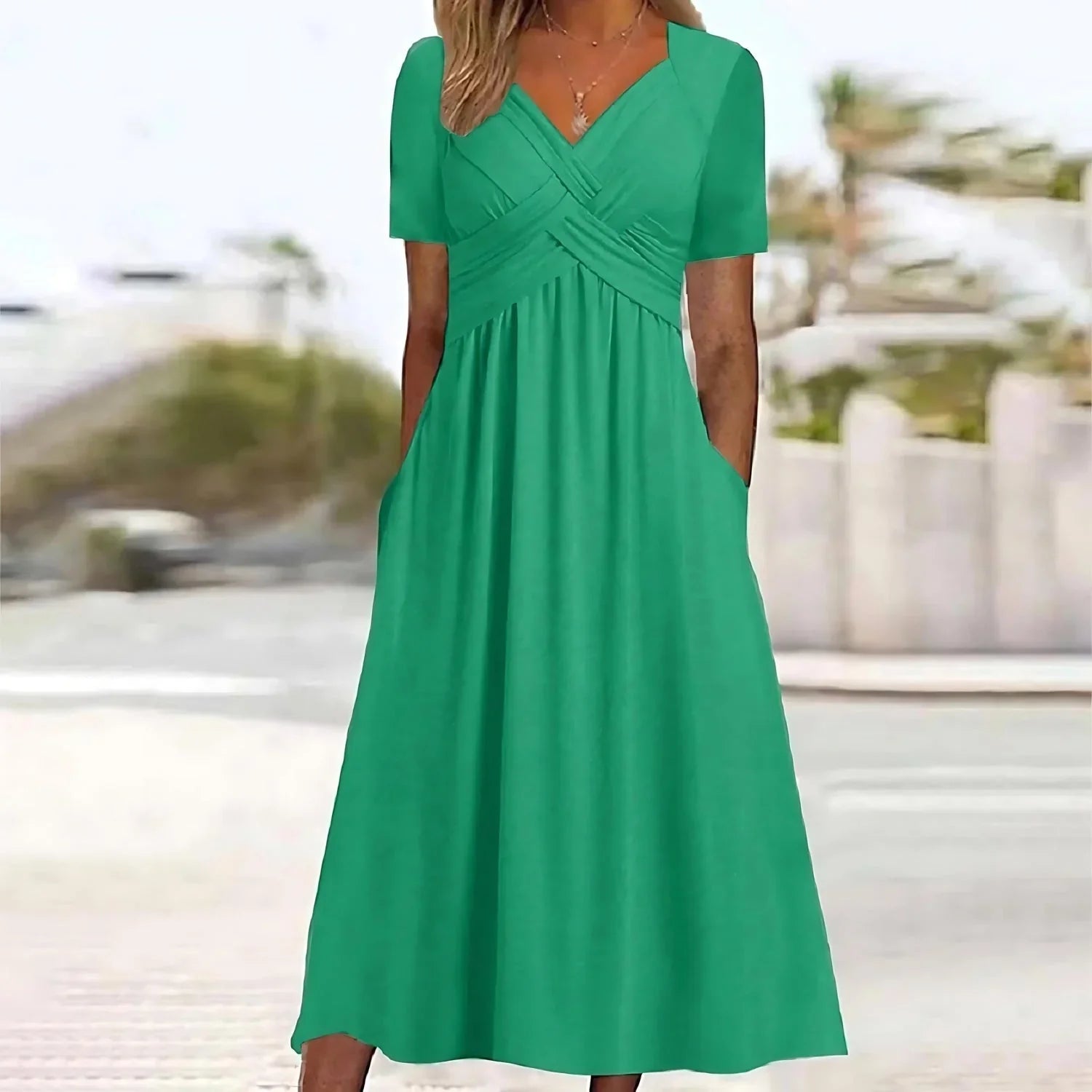 Hilma - Elegant Mid-Length Dress with Belly Coverage