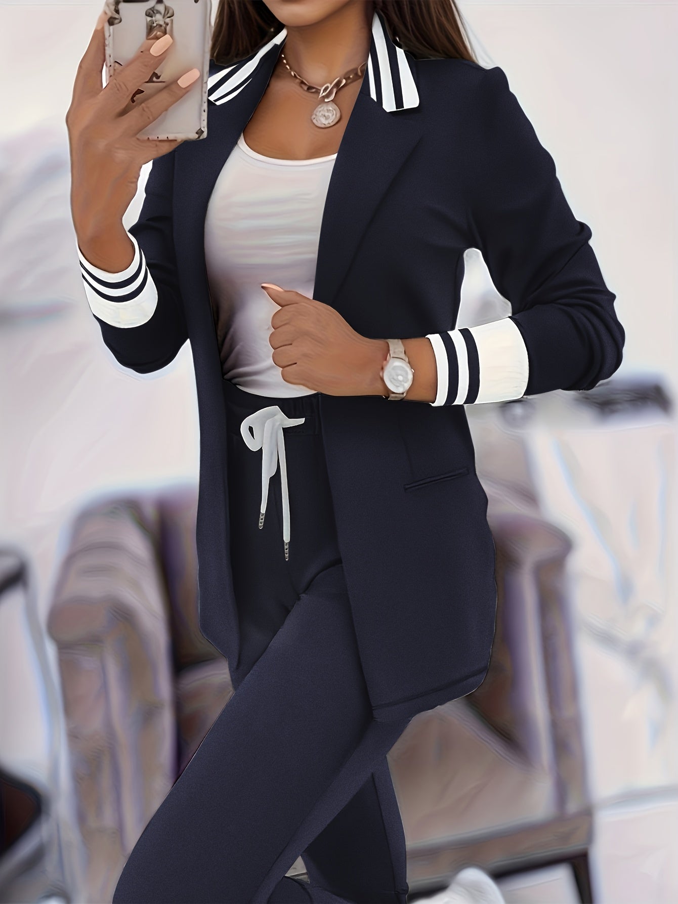 Ingelore - Stylish Striped Two-Piece Set