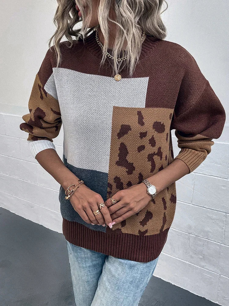 Irmgard – Outdated Sweater with Leopard Print Patchwork