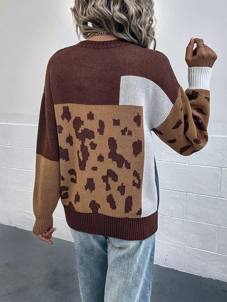 Irmgard – Outdated Sweater with Leopard Print Patchwork