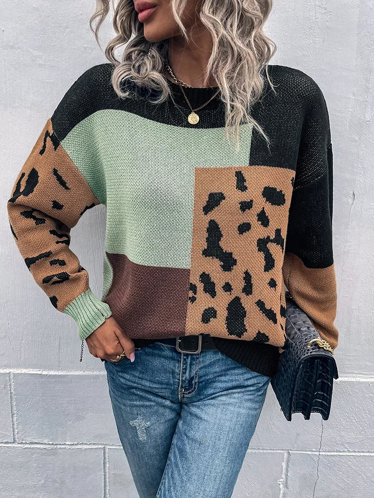 Irmgard – Outdated Sweater with Leopard Print Patchwork