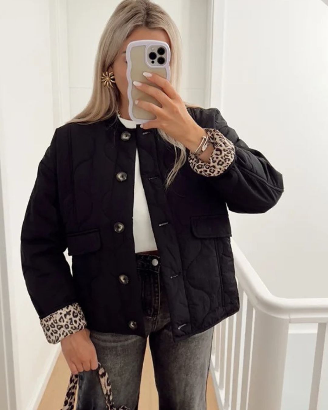 Jaerene – Elegant Jacket with Leopard Print and Lining