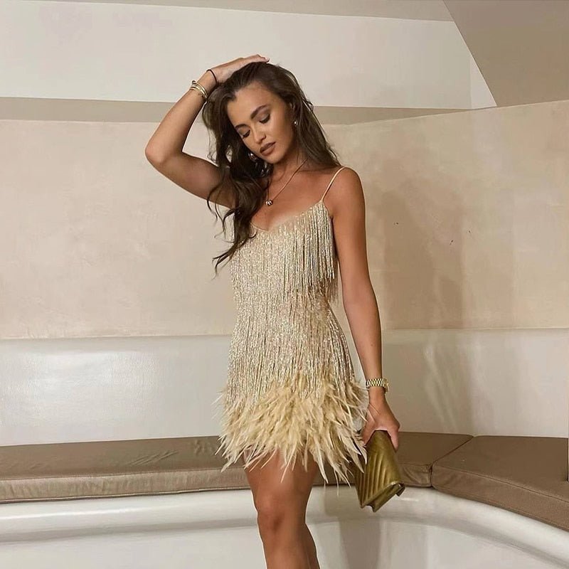 Jemima – Stylish Mini Dress with Feathers