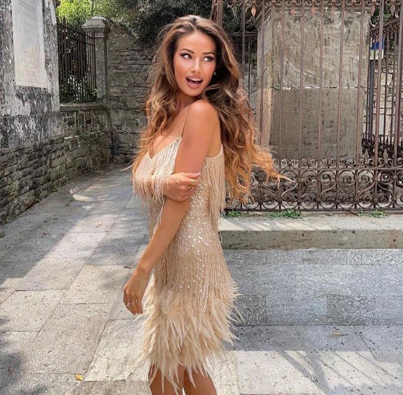 Jemima – Stylish Mini Dress with Feathers