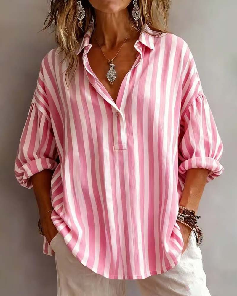 Jessy – Loose-Fitting Striped Blouse with Collar