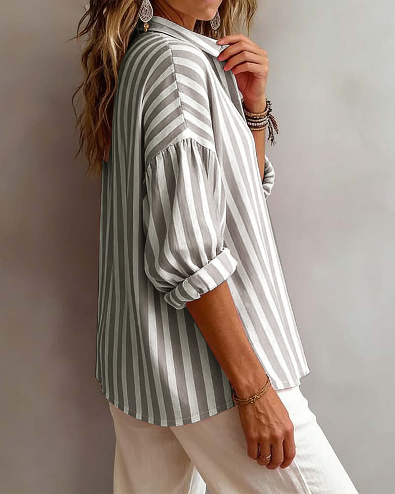 Jessy – Loose-Fitting Striped Blouse with Collar