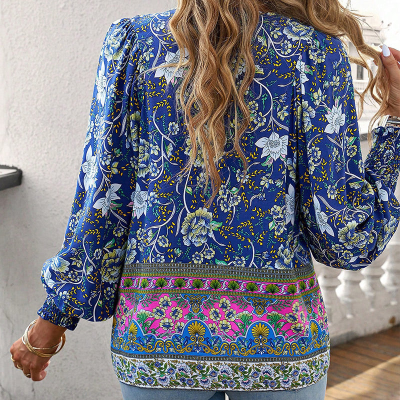 Katia - Fashionable Printed Long Sleeve Shirt with V-Neck