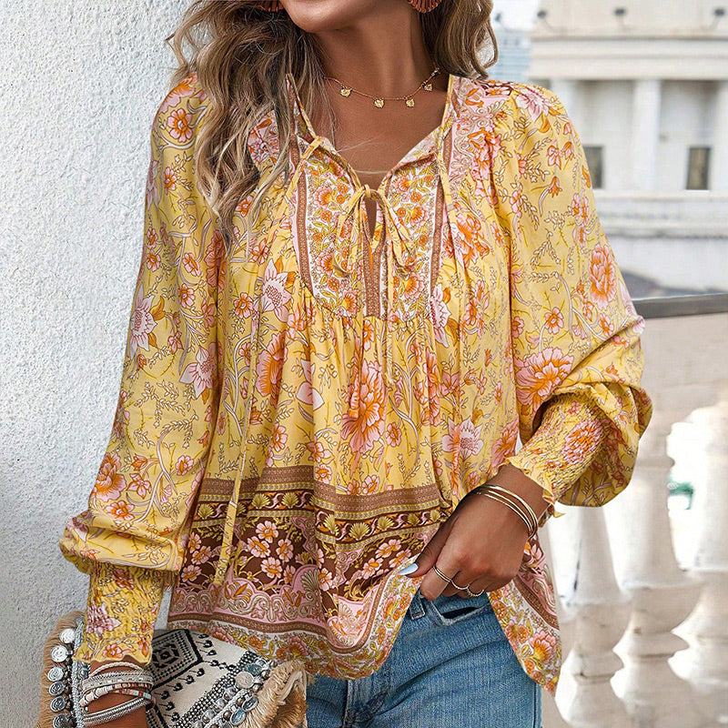 Katia - Fashionable Printed Long Sleeve Shirt with V-Neck