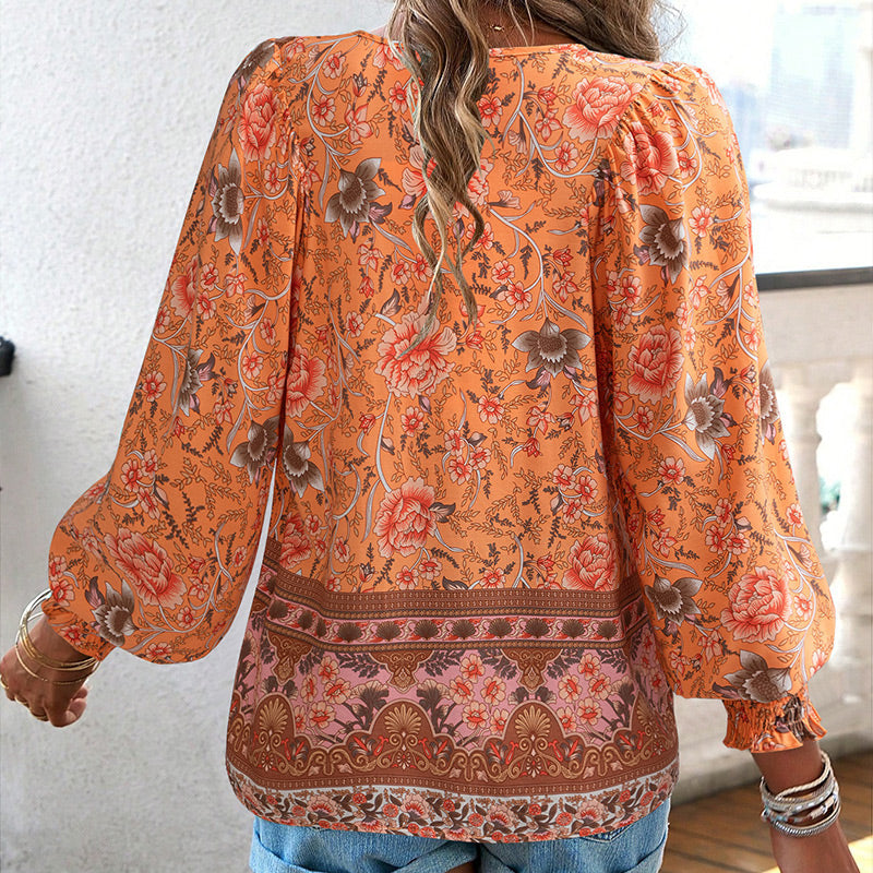 Katia - Fashionable Printed Long Sleeve Shirt with V-Neck